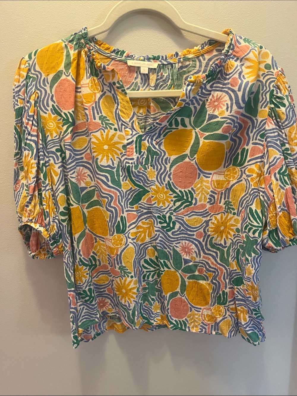 Emerson Rose Citrus Floral V-Neck Blouse - Yellow/Green/Pink